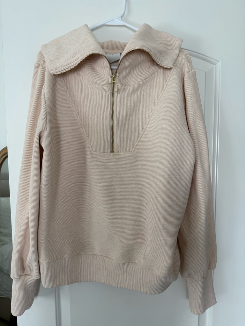 VARLEY Beige/Cream Ribbed Ottoman Half-zip Sweatshirt MEDIUM